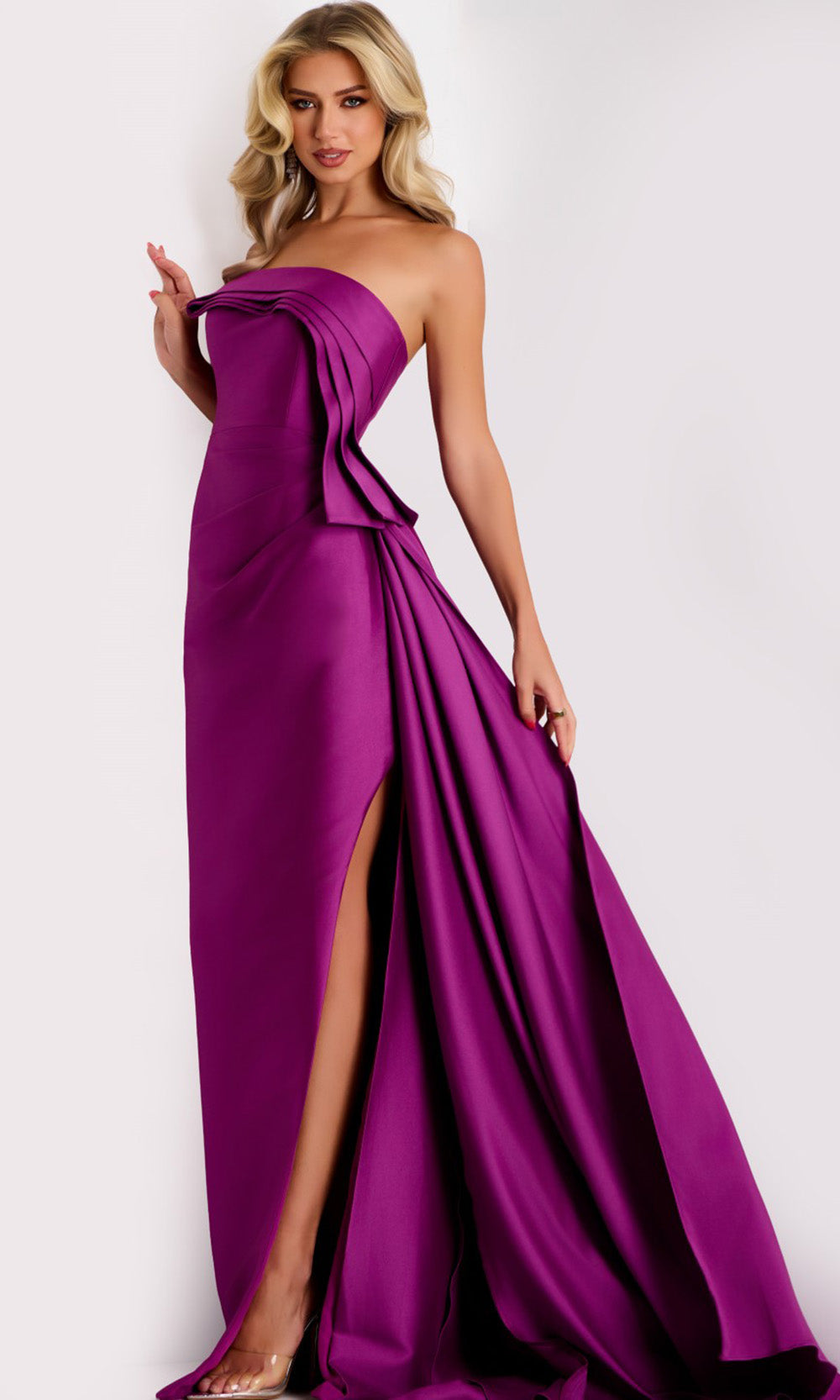 Jovani 44526 - Straight Neckline Satin Gown with Side Draped - back view