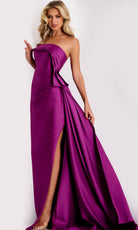 Jovani 44526 - Straight Neckline Satin Gown with Side Draped - back view