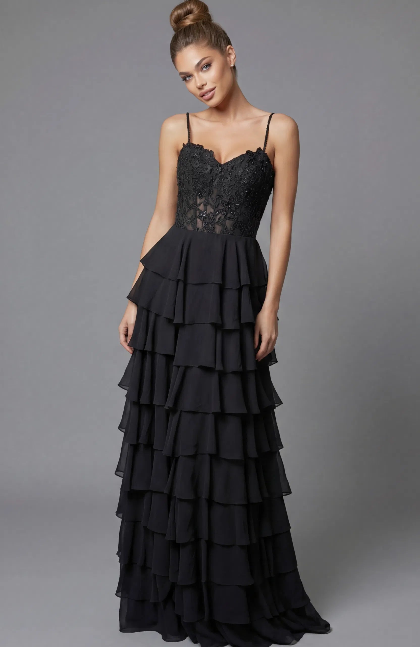 Jovani 44543 - Lace Corset Ruffle A-Line Dress - designer prom dress at Silhouette Dresses