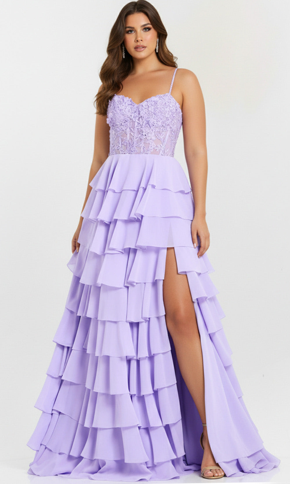 Jovani 44543 - Lace Corset Ruffle A-Line Dress - view 8
