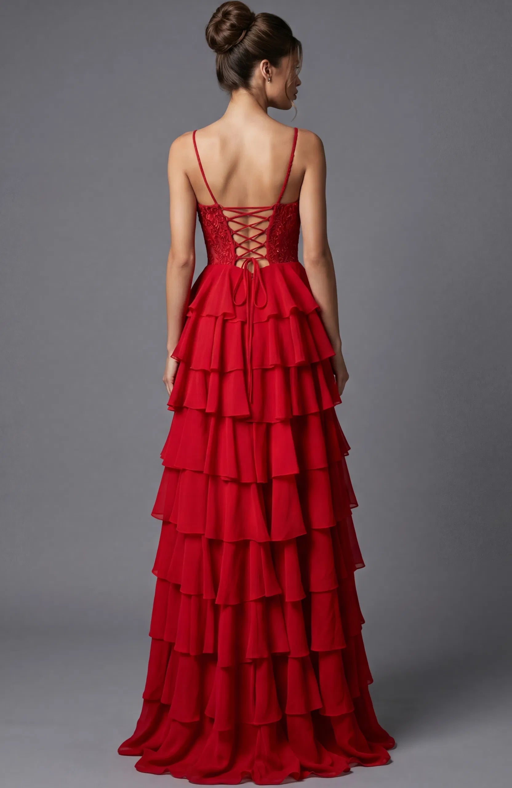 Jovani 44543 - Lace Corset Ruffle A-Line Dress - view 6