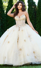 Jovani Q44559 - Sleeveless Layered Ballgown with 3D Floral Accent - designer quinceanera gown at Silhouette Dresses