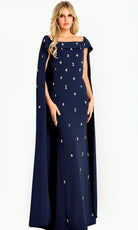 Jovani 44575 - Scattered Rhinestone Cape Sleeve Gown - designer mother of the bride dress at Silhouette Dresses
