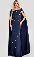 Jovani 44575 - Scattered Rhinestone Cape Sleeve Gown - back view