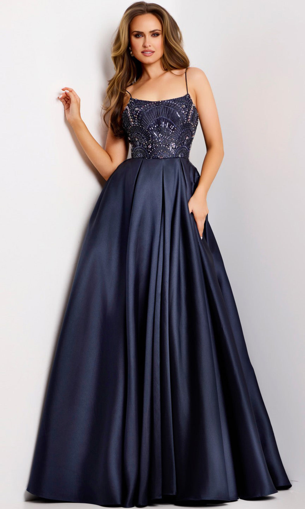 Jovani 44587 - Spaghetti Strap Pleated A-Line Gown - designer prom dress at Silhouette Dresses