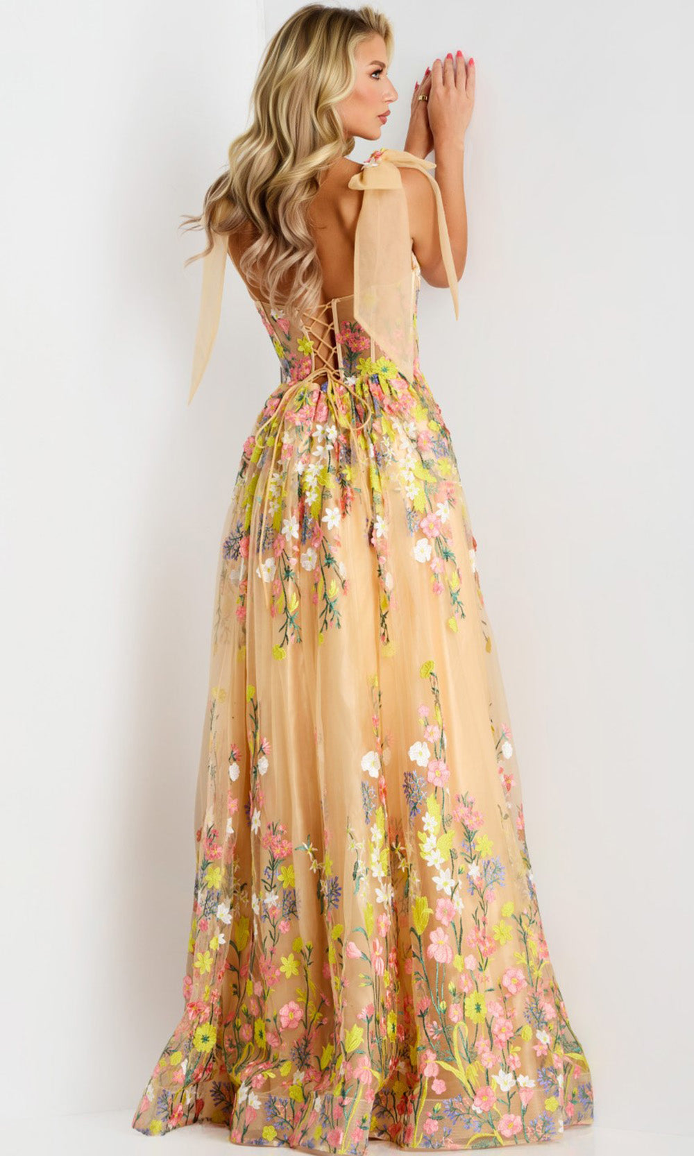 Jovani 44596 - Floral Embroidered Sweetheart Corset Gown - back view