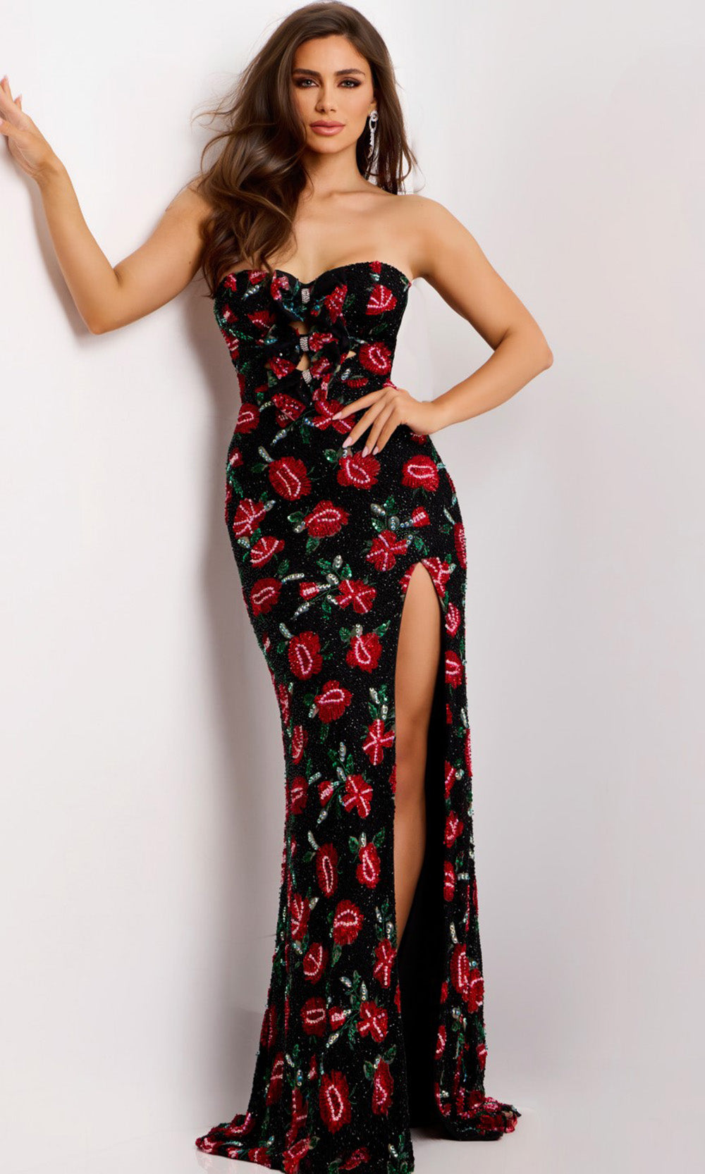 Jovani 44633 - Beaded Floral Strapless Sheath Gown - designer formal gown at Silhouette Dresses