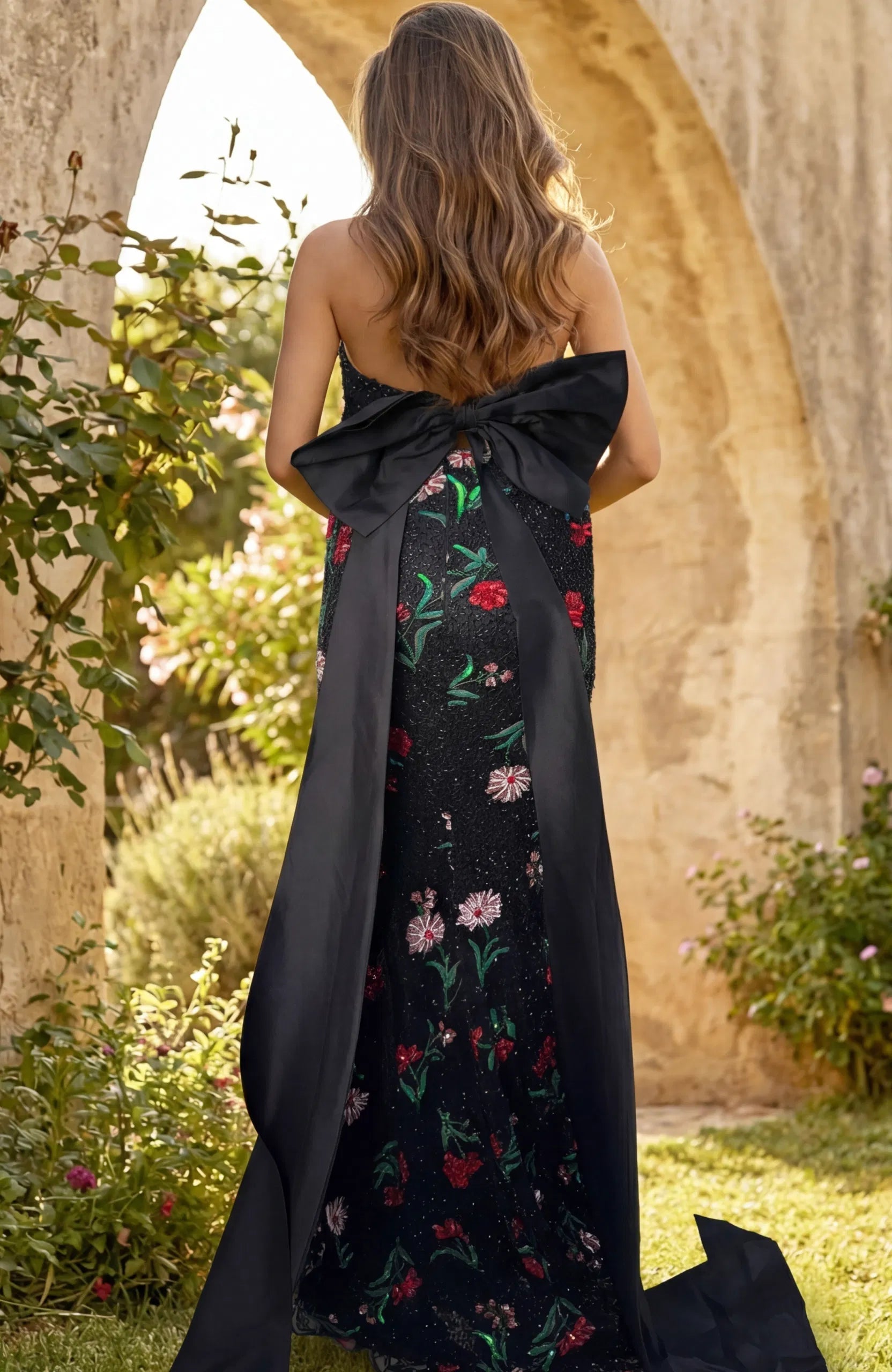 Jovani 44636 - Halter Embroidered Floral Long Gown - detail view