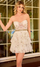 Primavera Couture 4463 - Floral Beaded Sweetheart Short Dress - detail view