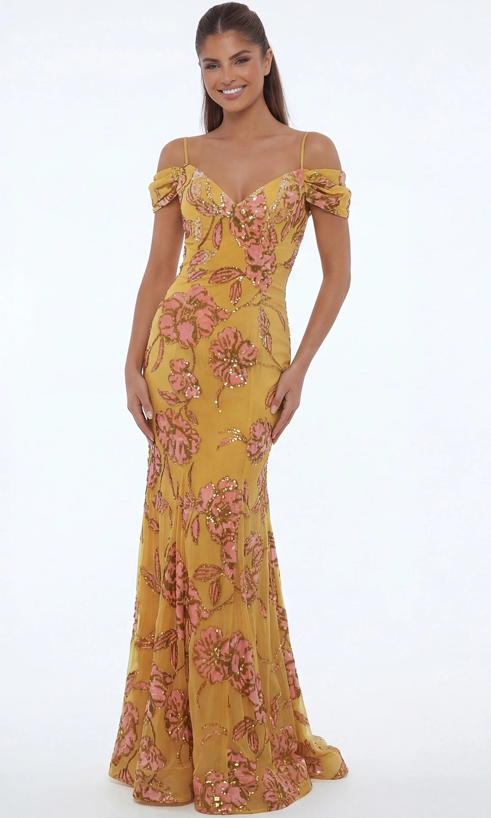 Jovani 44652 - Sweetheart Floral Sequin Mermaid Evening Gown - back view