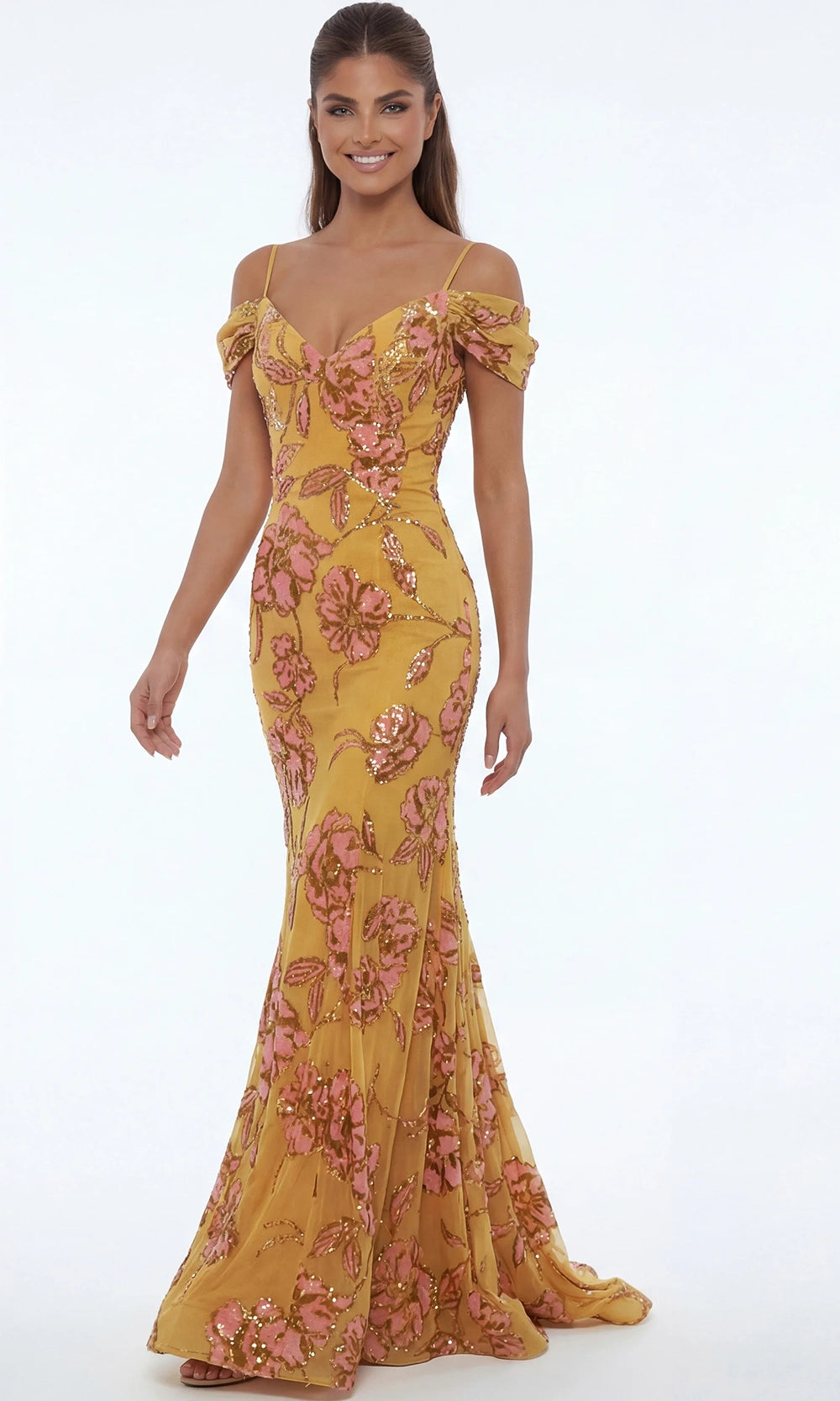 Jovani 44652 - Sweetheart Floral Sequin Mermaid Evening Gown - detail view