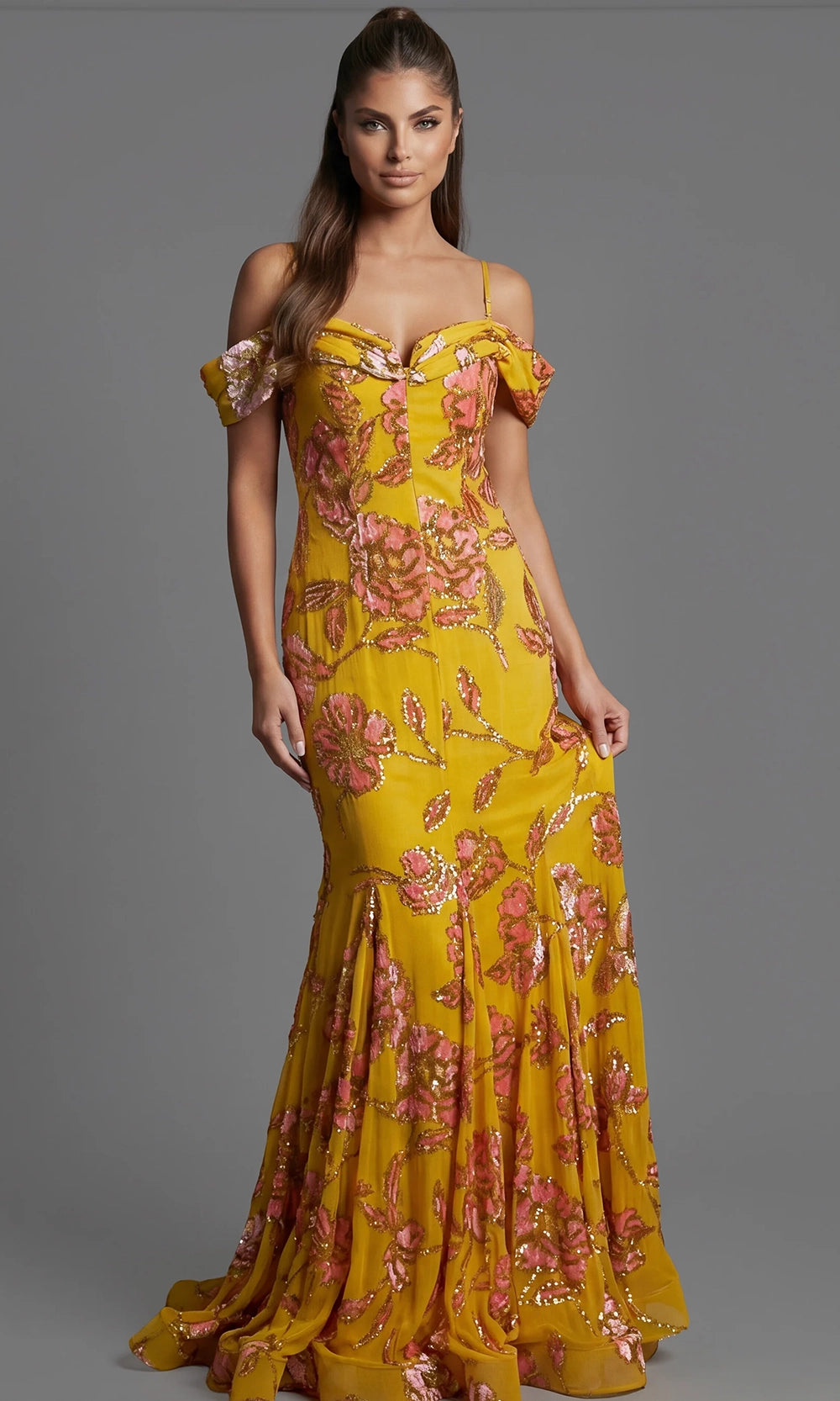 Jovani 44652 - Sweetheart Floral Sequin Mermaid Evening Gown - view 5