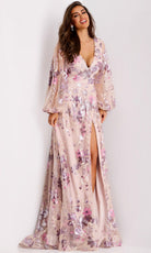 Jovani 44655 - Long Sleeve Metallic Embroidered Gown - back view