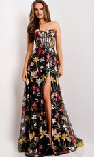 Jovani 44660 - Corset Bodice Floral Embroidered Gown - detail view