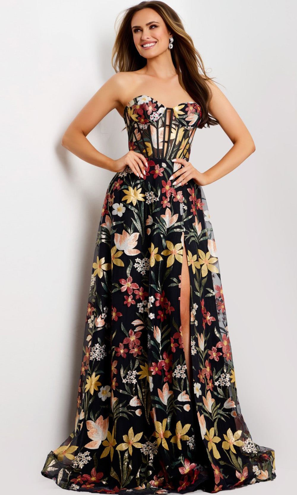 Jovani 44660 - Corset Bodice Floral Embroidered Gown - view 5