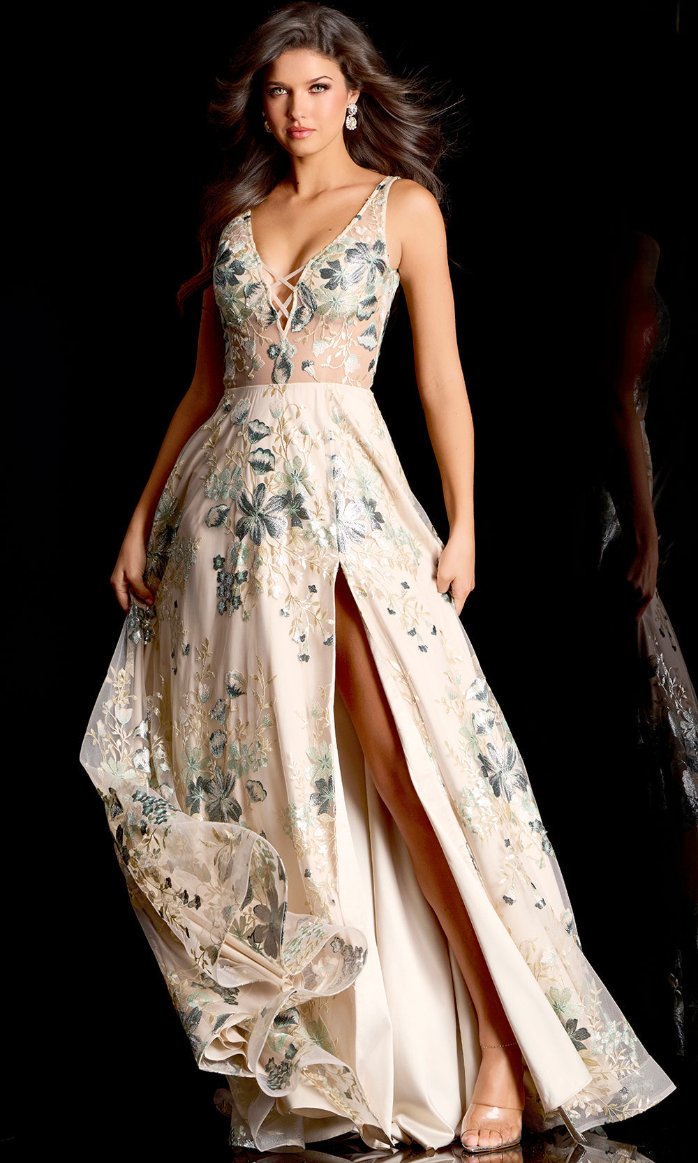 Jovani 44662 - Floral Embroidered Sleeveless A-Line Gown - detail view