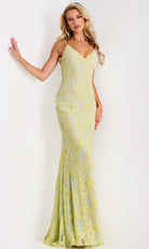 Jovani 44668 - Spaghetti Strap Floral Lace Sheath Gown - back view