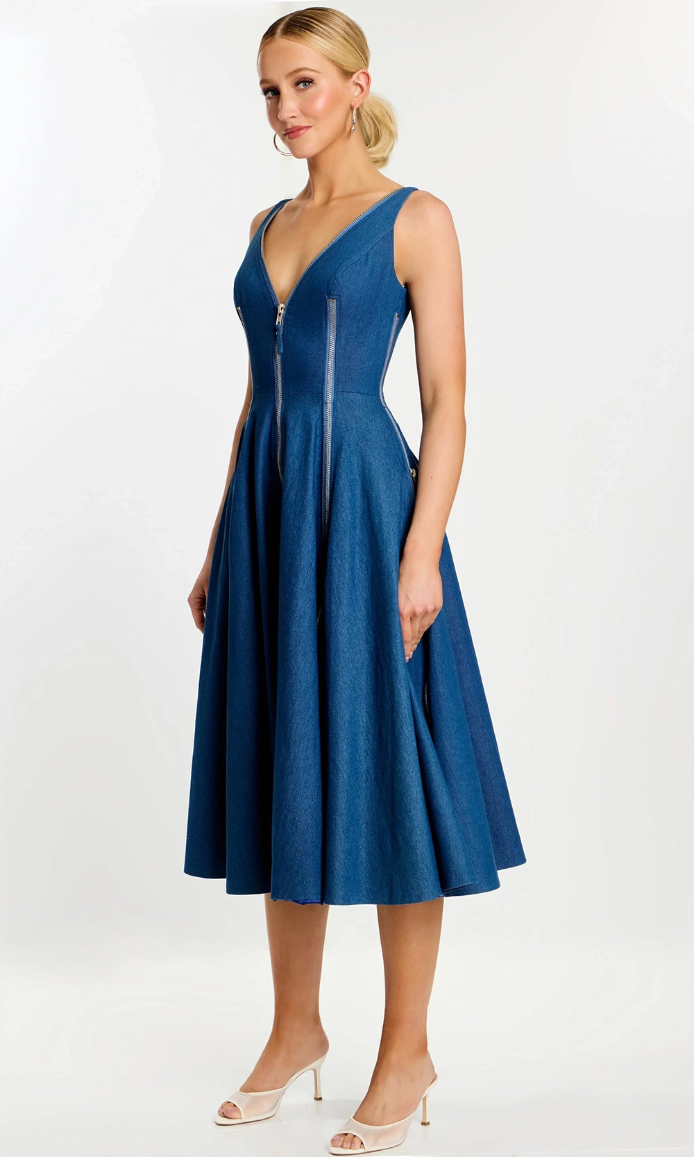 Jovani 44680 - Sleeveless Zipper Detail Tea-Length Dress - back view
