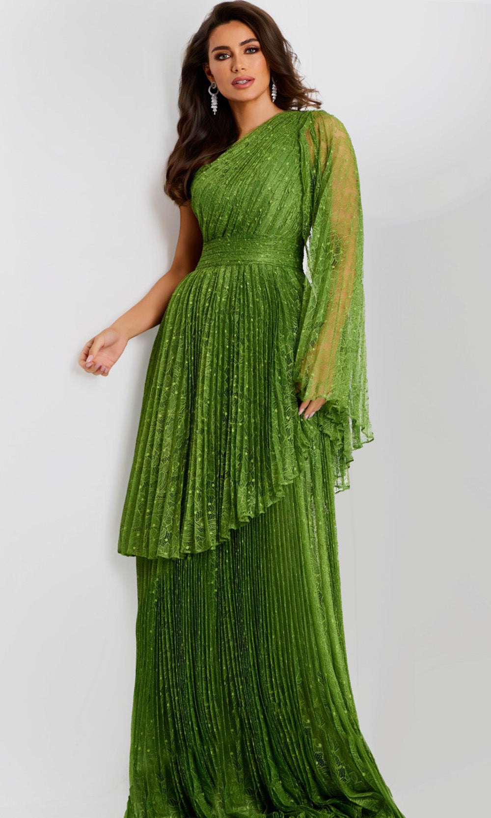 Jovani 44687 - One Shoulder Pleated Lace Gown - view 5