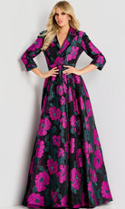 Jovani 44716 - Three-Quarter Sleeve Floral A-Line Gown - designer mother of the bride dress at Silhouette Dresses