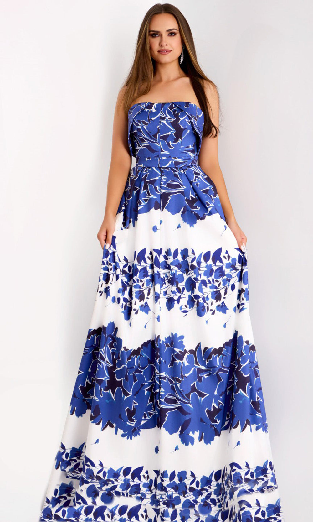 Jovani 44720 - Floral Print Strapless A-Line Gown - designer formal gown at Silhouette Dresses