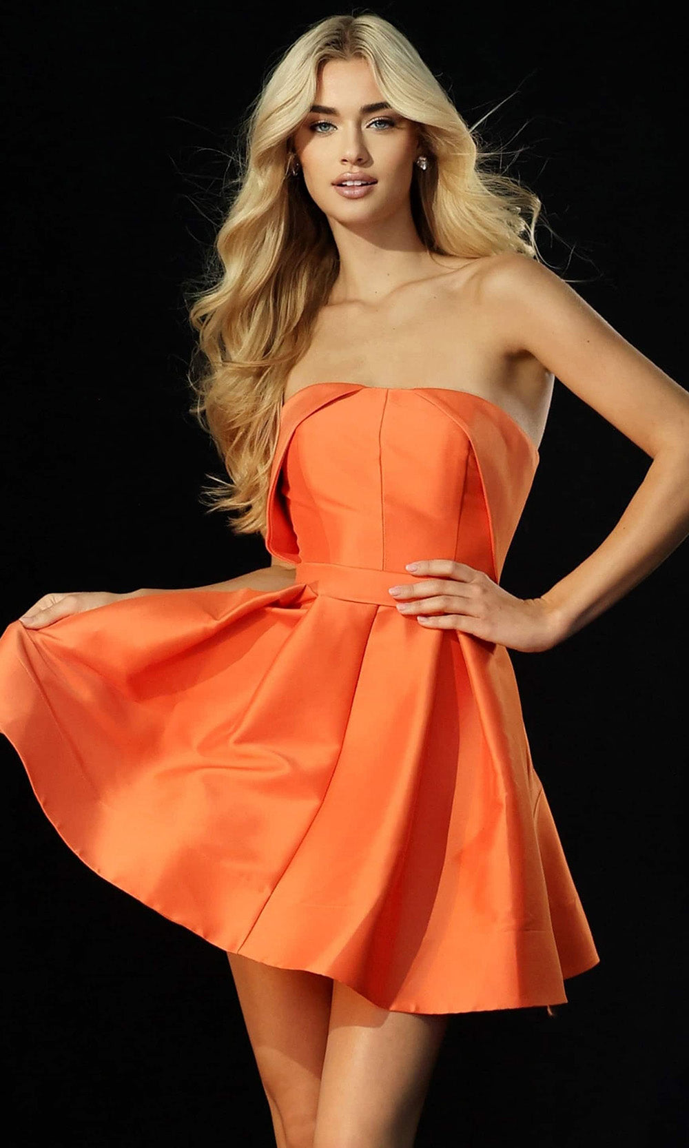 Jovani 44721 - Pleated A-Line Skirt Satin Cocktail Dress - view 5