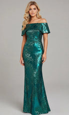 Jovani 44757 - Off Shoulder Metallic Evening Gown - designer mother of the bride dress at Silhouette Dresses