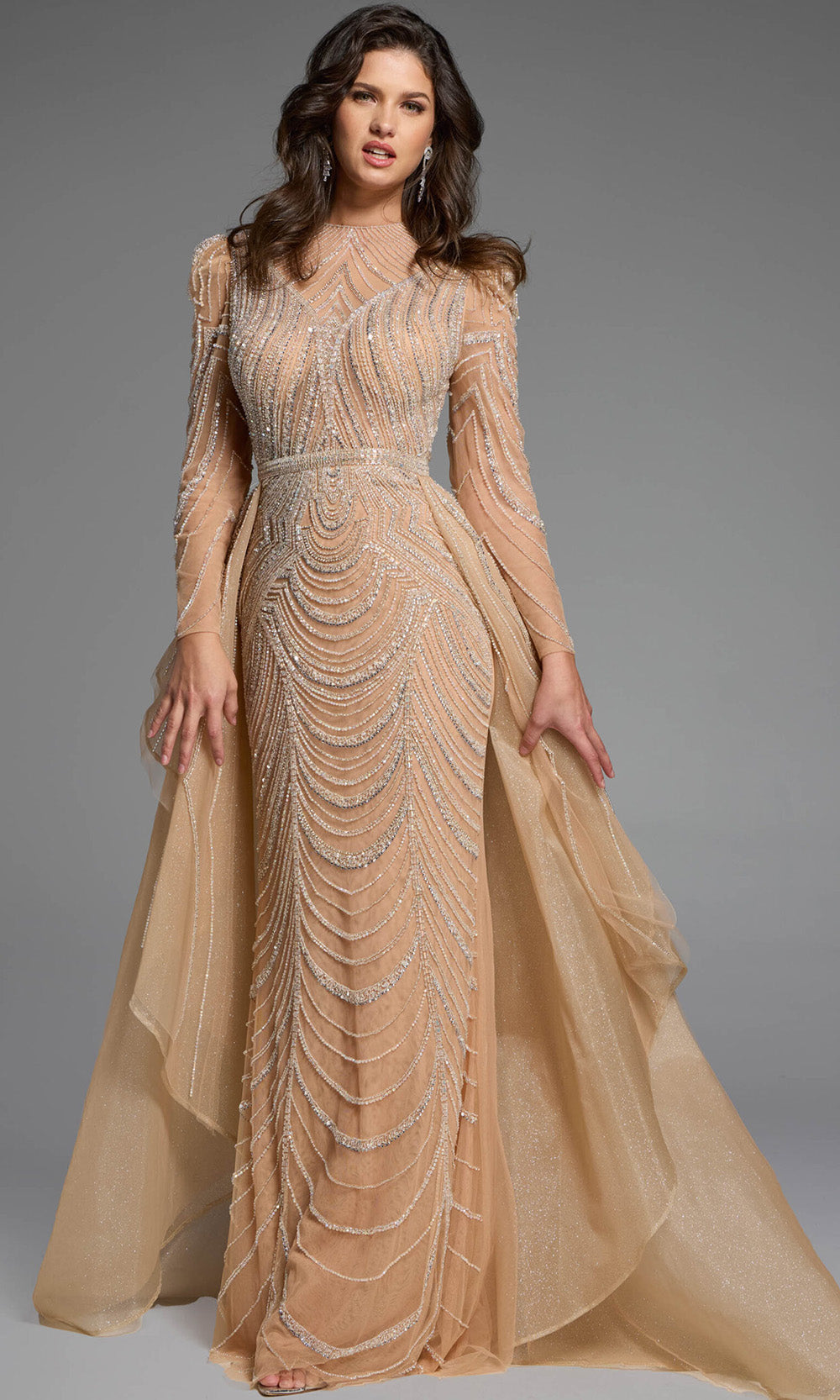 Jovani 44841 - Beaded Sheath Gown with Overskirt - designer formal gown at Silhouette Dresses