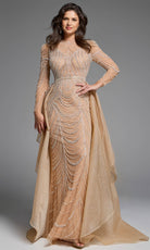 Jovani 44841 - Beaded Sheath Gown with Overskirt - detail view