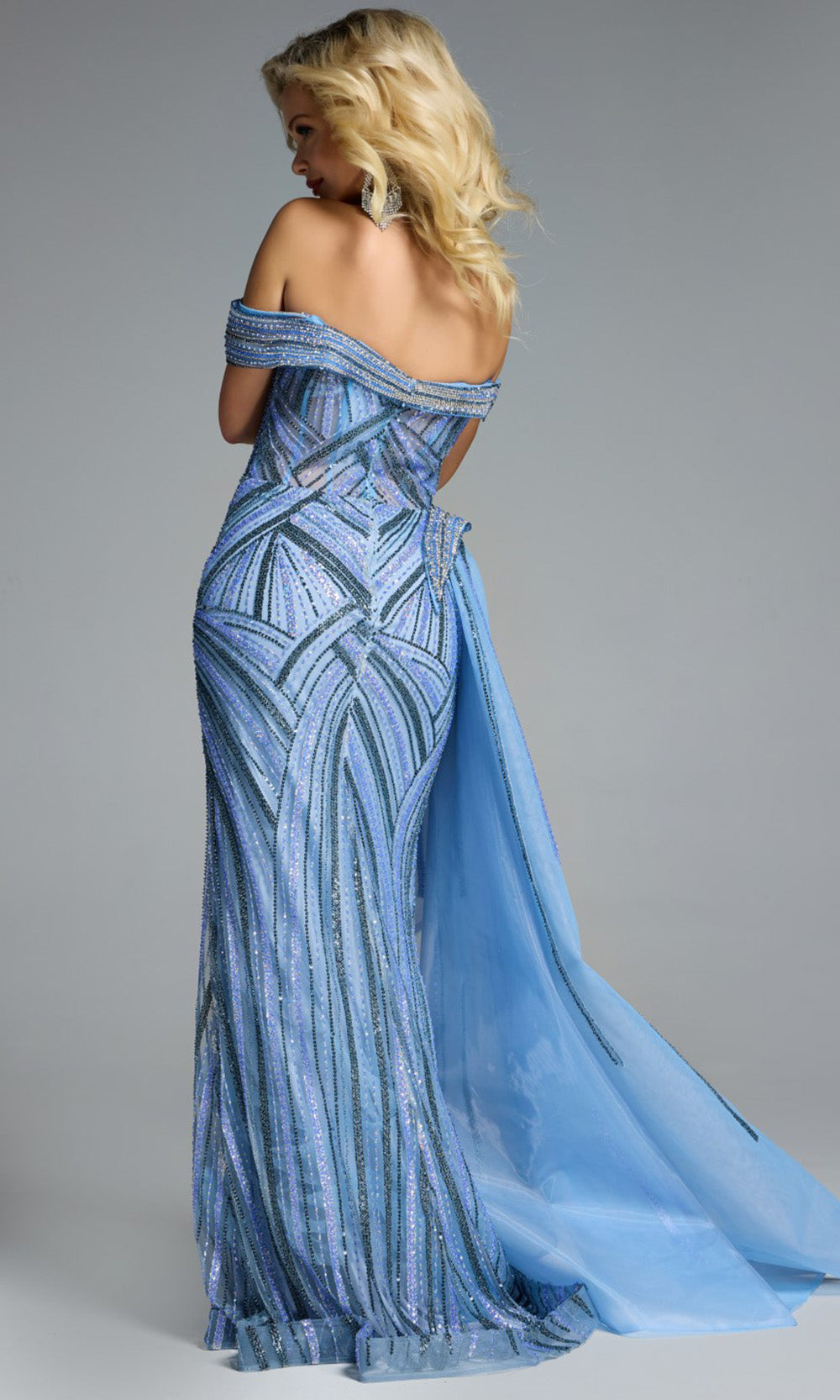 Jovani 44843 - Beaded Off Shoulder Gown with Side Overskirt - view 5