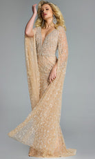 Jovani 44844 - Embellished Long Cape Sleeve Gown - detail view
