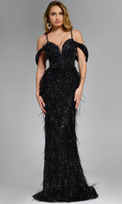 Jovani 44848 - Feathered Cold Shoulder Evening Gown - designer formal gown at Silhouette Dresses