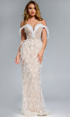 Jovani 44848 - Feathered Cold Shoulder Evening Gown - view 4