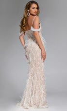 Jovani 44848 - Feathered Cold Shoulder Evening Gown - view 5