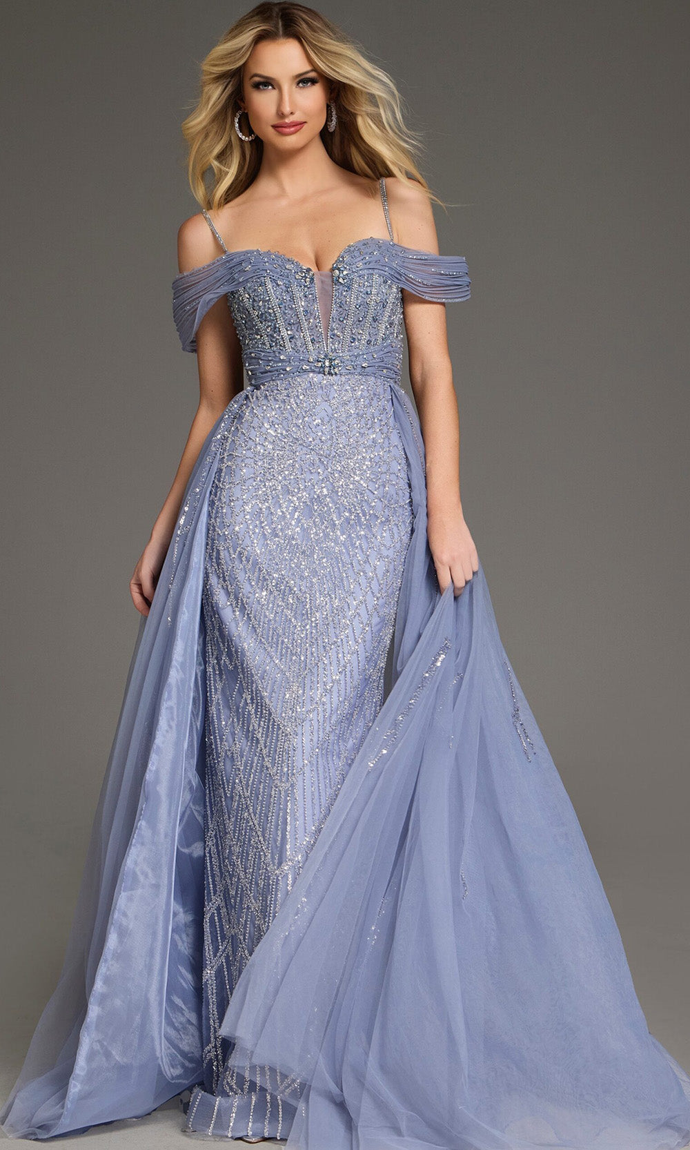 Jovani 44845 - Cold Shoulder Beaded Tulle Evening Gown - back view