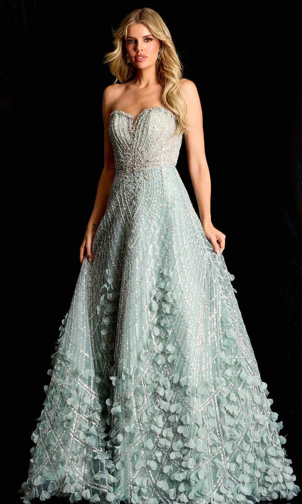 Jovani 45069 - 3D Floral Accent Strapless A-Line Gown - designer prom dress at Silhouette Dresses