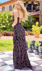 Primavera Couture 4506 - Deep V Beaded Illusion Slit Dress - detail view
