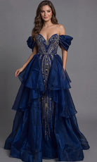 Jovani 45076 - Tiered Overskirt Beaded Off Shoulder Gown - designer ball gown at Silhouette Dresses