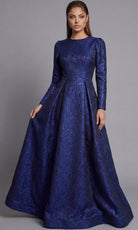 Jovani 45099 - Long Sleeve Metallic Jacquard Evening Gown - designer mother of the bride dress at Silhouette Dresses