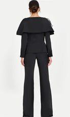 Jovani 45177 - Floral Shoulder V-Neckline Pantsuit - back view