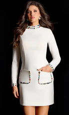 Jovani 45180 - Embellished Pocket Long Sleeve Mini Dress - designer prom dress at Silhouette Dresses