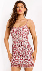 Jovani 45195 - Beaded Sequin Scoop Mini Dress - detail view