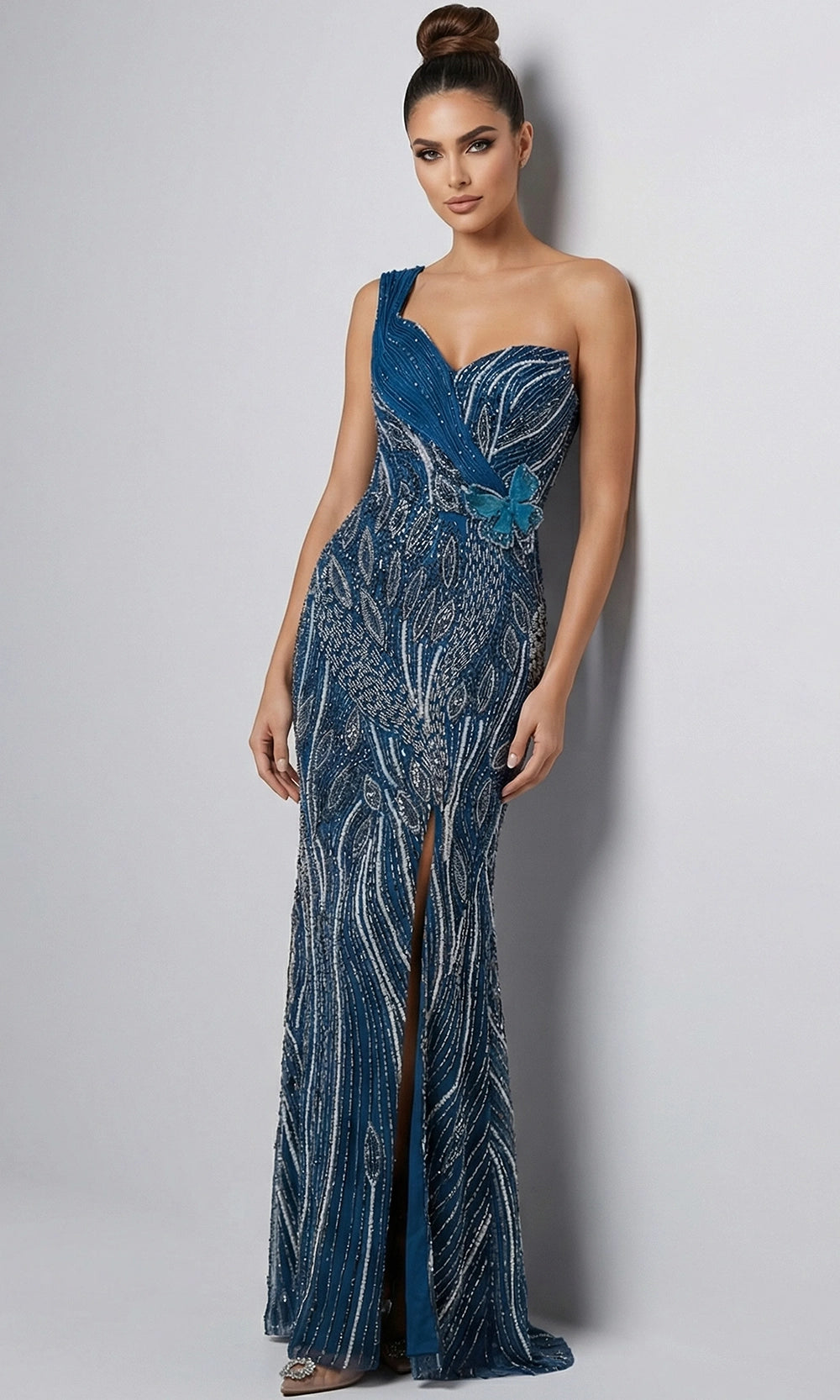 Jovani 45208 - Fully Beaded One Shoulder Column Gown - designer prom dress at Silhouette Dresses