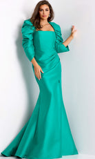 Jovani 45214 - Puff Sleeve Satin Mermaid Gown - back view