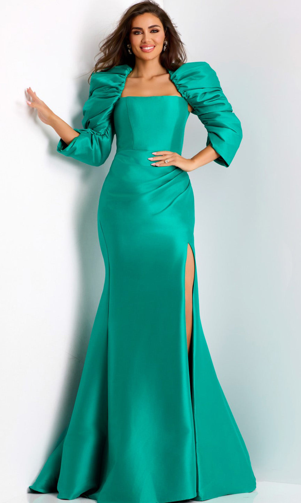 Jovani 45214 - Puff Sleeve Satin Mermaid Gown - designer prom dress at Silhouette Dresses