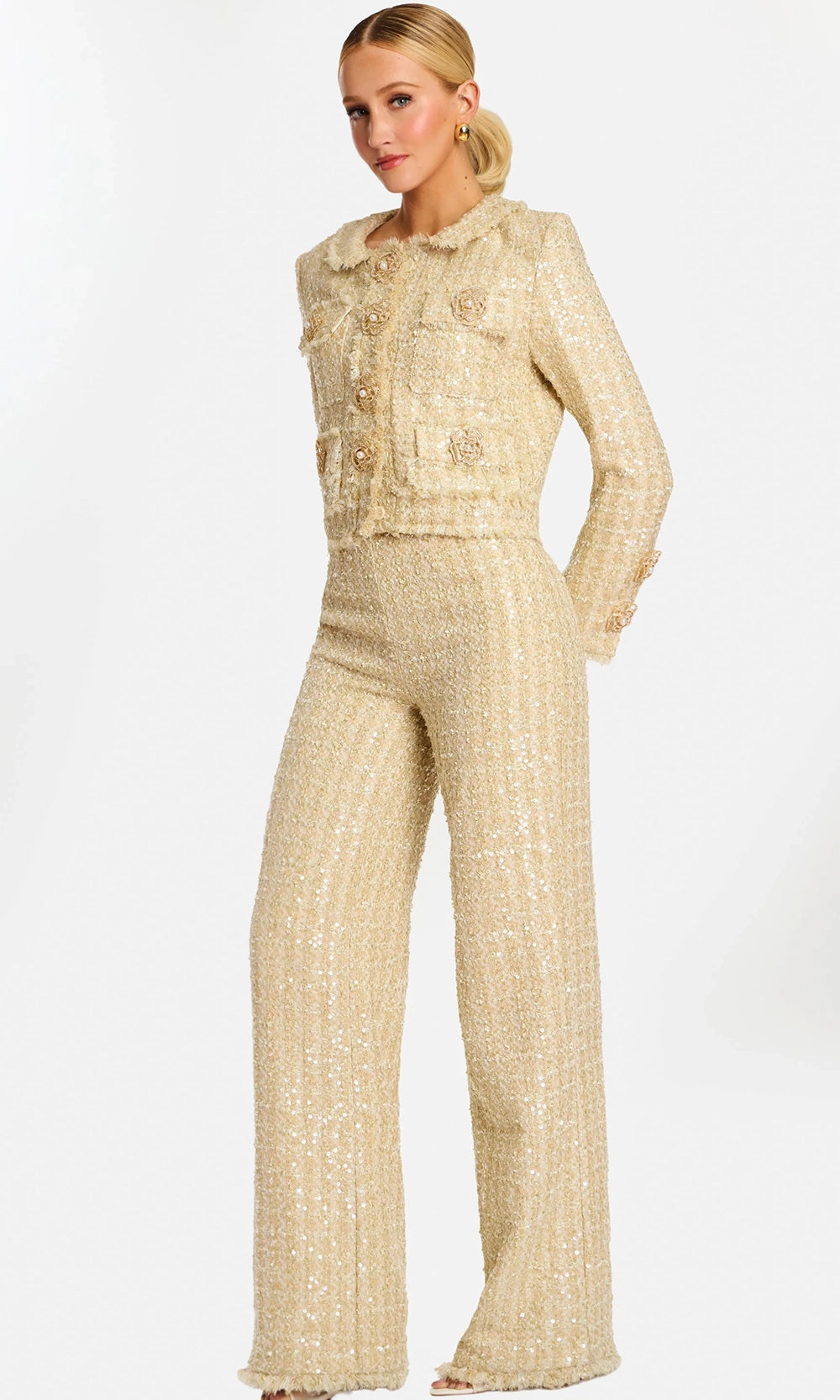 Jovani 45244 - Sequin Tweed Jewel Neck Pantsuit - designer prom dress at Silhouette Dresses