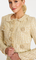Jovani 45244 - Sequin Tweed Jewel Neck Pantsuit - detail view