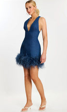 Jovani 45252 - Feather Hem V-Neck Sheath Dress - designer prom dress at Silhouette Dresses