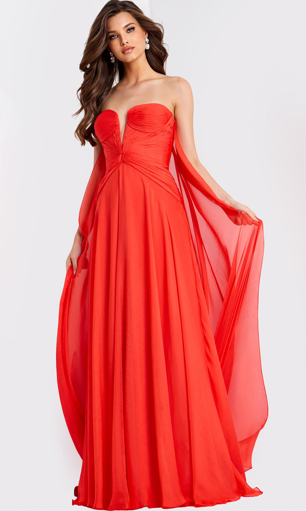 Jovani 45269 - Strapless Chiffon Prom Gown with Cape Detail - designer prom dress at Silhouette Dresses