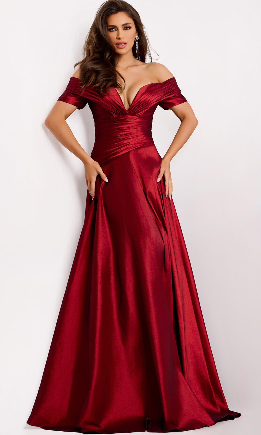 Jovani 45276 - Ruched Bodice Off Shoulder A-Line Gown - back view